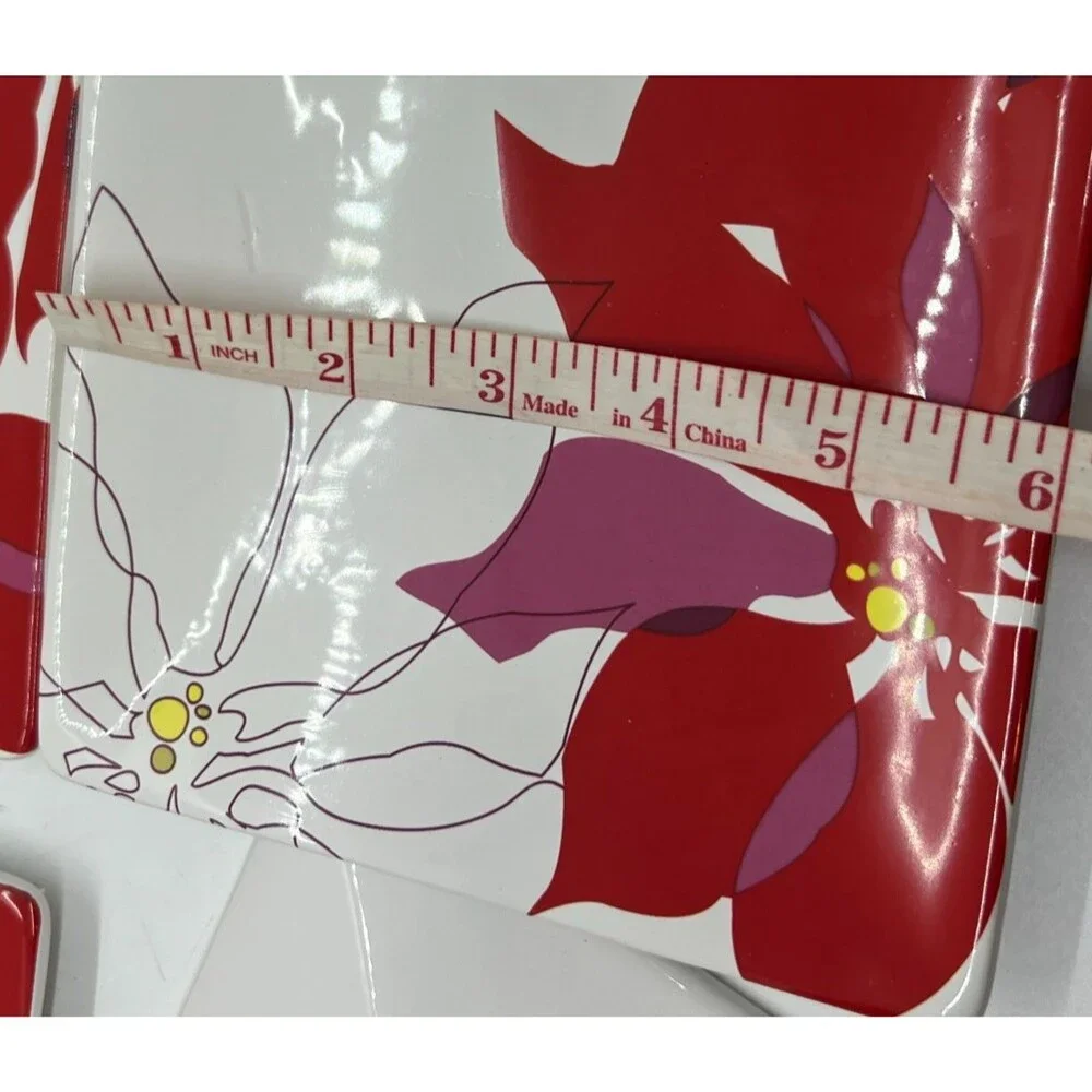 Set of 4 Department 56 Small Holiday plates square pink floral flower white red